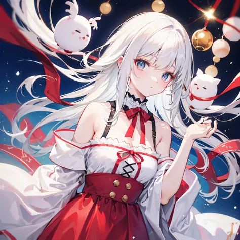 off shoulders、white  hair、Christmas coordination