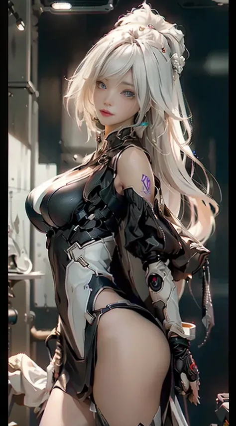 ((Best quality)), ((tmasterpiece)), (the detail:1.4), images of beautiful cyberpunk women,Colossal tits,1个Giant Breast Girl，Alone，topless，naked leg，a hologram，dynamicposes，Cinema lights，strong contrasts，High level of detail，Best quality at best，masterpiece...