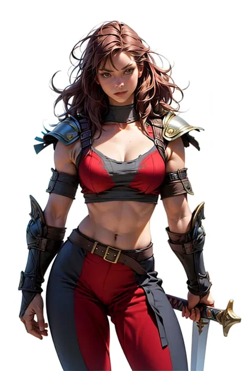 Art inspired by John Buscema’s stroke. 1girl enjinight, solo, red armor, sword, wide hips , barbarian_woman armor, armor, anime style, portrayed in a detailed and perfect manner.