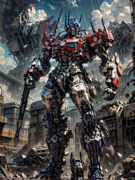 ((best quality)), ((masterpiece)), (very detailed: 1.3), 8k, cool painting, full of science fiction, optimus prime from transfor...