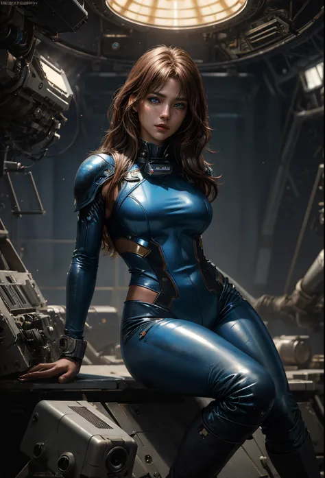 ((best quality)), ((masterpiece)), ((ultra-realistic)), (dynamic sexy pose), Jim Lees sublimely detailed soft oil painting, professional body shot, female sci-fi warrior, ((wearing clear skin) tight tight sexy futuristic armor )), ((tight leather pants)), ...