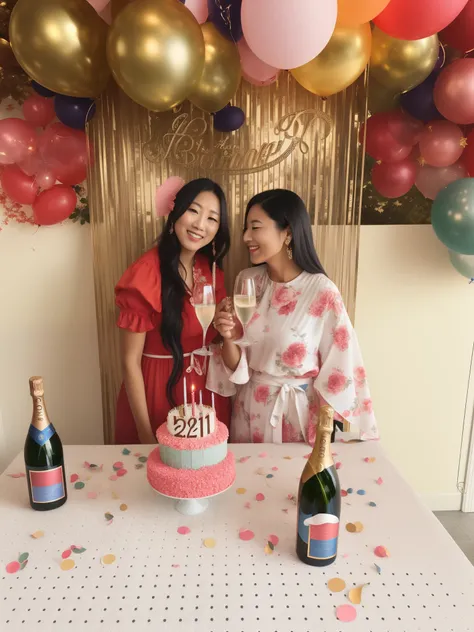 il ya two women debut in the côté d&#39;A table with a gate and champagne, Celebrating a birthday, exclusif, Bon anniversaire, Célébration communautaire, feast, Elle a 2 3, birthday party, anniversaire, at a birthday party, A still of a happy man, digital ...