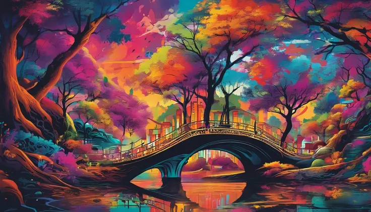 Rich in color，Dream colors，Wallpapers，Dark color，A towering tree，rivers