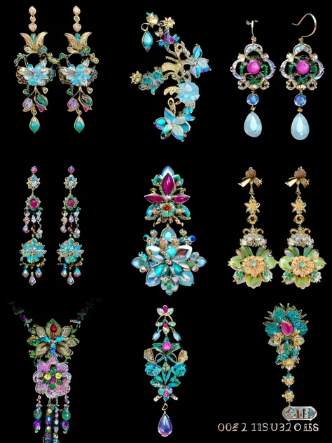 Close-up of a pile of different colored jewelry on a black background, flashy jewels, flashy jewels, Exquisite and gorgeous jewelry, intricate jewelry, ornate and intricate jewelry, filigree jewelry, Baroque art jewelry, Intricate jewelry, Gorgeous gemston...