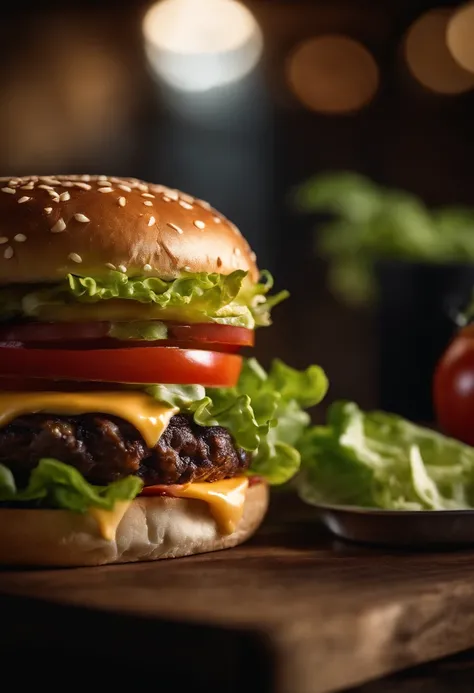 A realistic photograph of a cheeseburger, showcasing a perfectly melted slice of cheese on top of a juicy patty, with fresh lettuce, tomato, and a toasted bun, tempting the viewer with its deliciousness.