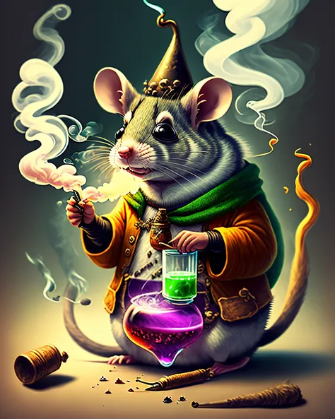 Evil rat making potions smoking a pipe