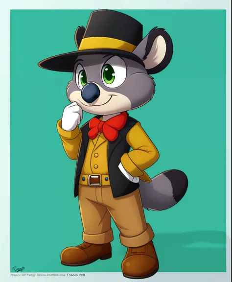 Francisco De Pepe the male detective koala, detective hat, green eyes, tiny toons style, full body view