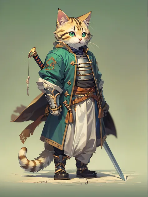 cute cat swordsman, standing, cute, wearing some clothescute cat swordsman, standing, cute, wearing some clothes