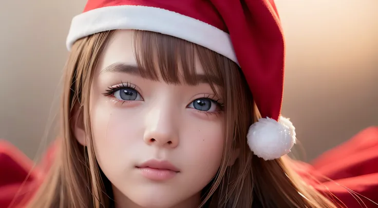 Santa Cos、Christmas、a beautiful detailed girl、extremely detailed eye and face、beatiful detailed eyes、hight resolution、hight resolution、8k wallpaper、finely detail、A highly detailed,8k wallpaper、Light on the face、电影灯光、(photorealisim:1.4)、​masterpiece