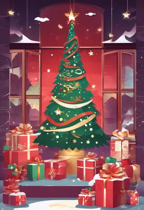 A gorgeous Christmas tree stands tall。The branches are decorated with colorful lights，Let the whole room be filled with warm light。Brilliant colorful balls and shining stars dotted among the branches，It gives a fairytale feeling。 Gifts of all shapes and si...