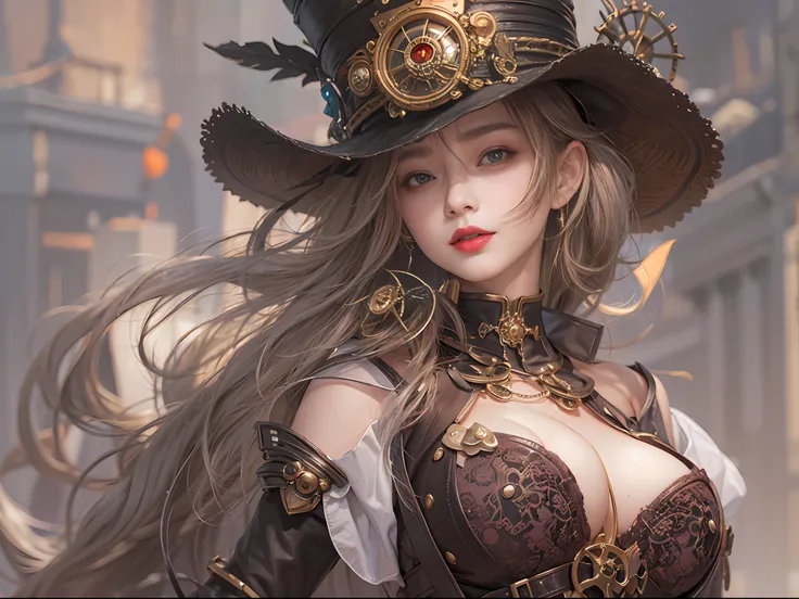 Lady of Alafed – Steampunk costume and hat pose, steampunk beautiful anime woman, by Yang J, guweiz on artstation pixiv, Stunning character art, cushart krenz key art feminine, fantasy outfit, guweiz on pixiv artstation, chengwei pan on artstation, style o...