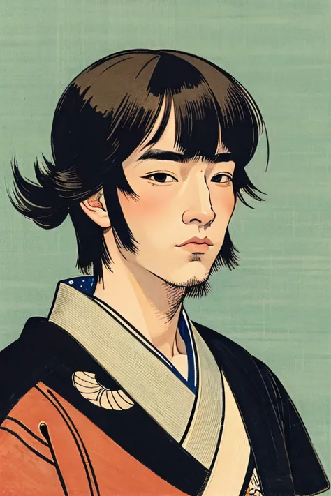 a ukiyo-e of man, in Hokusai Katsushika, front face, no background