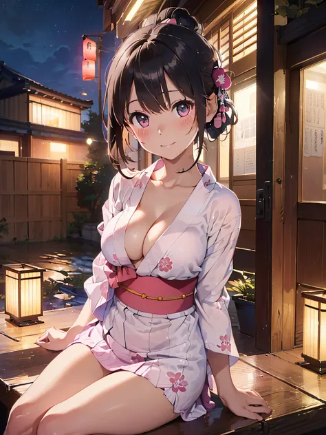 (​masterpiece:2.0), (top-quality:2.0), (sitting naked:1.5), (extremely mini skirt extremely small pink yukata:1.5), (super thin fabric:1.5), (sexypose:1.5), (blushed face:1.3), (barechested:1.3), (realistic:1.5), 1 little girl, precise hands, Embarrassed l...