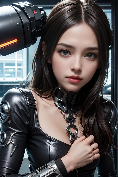 top-quality, tmasterpiece, 超高分辨率, ((realisticlying: 1.4), RAW photogr, 1 Cyberpunk Girl, Glossy glossy skin, 1 mechanical girl, (hyper realistic detailed)), Mechanical limb, Tubes attached to mechanical parts, Mechanical vertebrae attached to the spine, Ce...