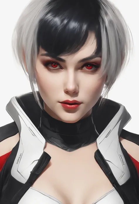 cyberpunk edgerunners, 1girl, lucy (cyberpunk), bare shoulders, blue eyes, breasts, leotard, looking at viewer, medium breasts, off-shoulder jacket, off shoulder, red eyeliner, short hair, sleeveless turtleneck leotard, solo, turtleneck leotard, white hair...