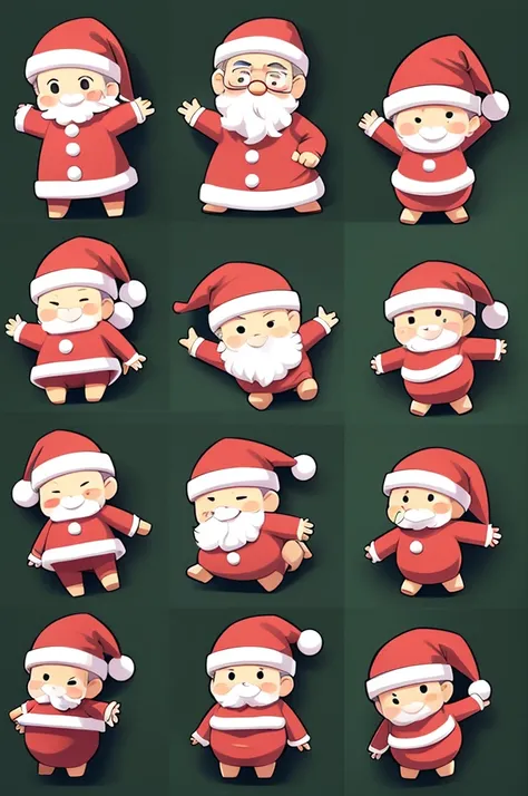 Santa Claus stickers in various poses, sharp, high-res, 10