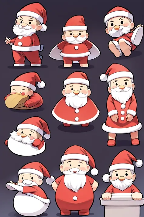 Santa Claus stickers in various poses, sharp, high-res, 10