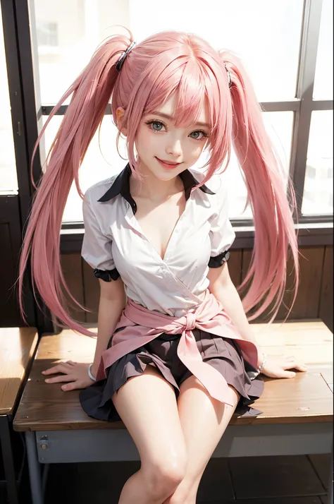 Realistic, milim nova, ultra detail, high quality, masterpiece, pink hair, smile