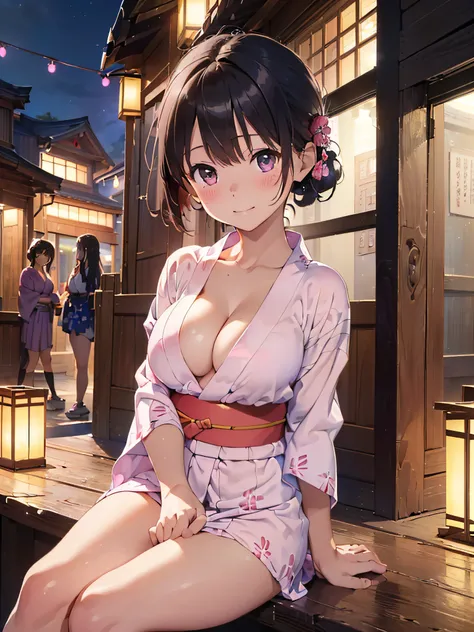 (​masterpiece:2.0), (top-quality:2.0), (sitting naked:1.5), (extremely mini skirt extremely small pink yukata:1.5), (super thin fabric:1.5), (sexypose:1.5), (blushed face:1.3), (barechested:1.3), (realistic:1.5), 1 little girl, precise hands, Embarrassed l...