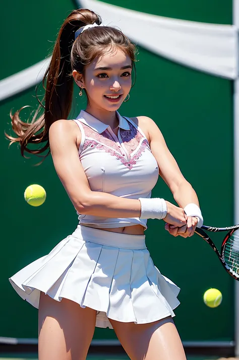 young tennis athlete clothes, (sweet smile), ultra high resolution, (top quality, masterpiece, intricate details), (detailed hands, detailed fingers), (fashion photography portrait), professional lighting, ((whole body)), (facing  forward), (big breasts:1....