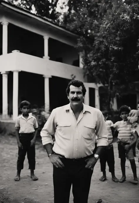 A photo of me at the local orphanage, surrounded by happy children,original,Pablo Escobar, the infamous Colombian drug lord and leader of the Medellín Cartel, was often recognized for his stout build and mustachioed face. He typically dressed in casual att...