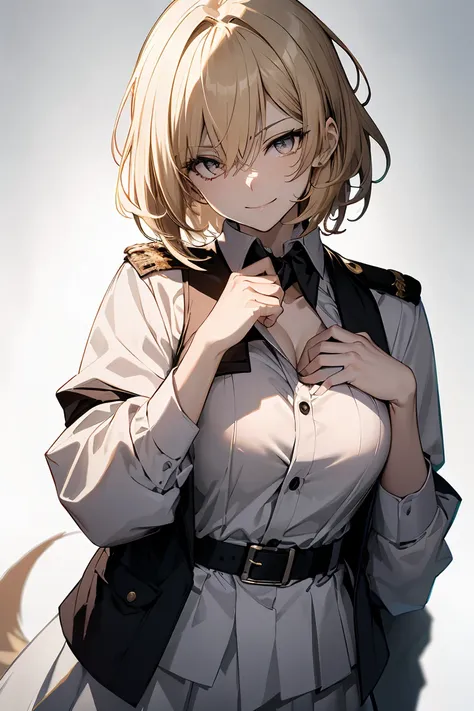 (super sexy pose:1.2), 1 girl in, full body, white one-piece military uniform, (masutepiece:1.2, best quality), (finely detailed...