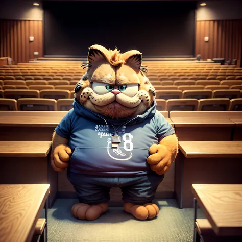 Garfield watching football game，auditorium background，tmasterpiece， Best quality， （Very detailed CG unified 8k wallpaper）， （Best quality）， （Best Best Illustration）， （The best shadow），