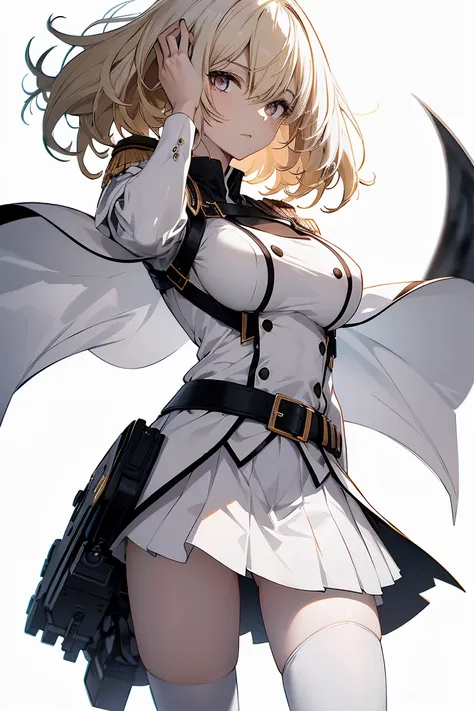 (Super Sexy Pose:1.2), 1 girl in, Full body, White one-piece military uniform, (masutepiece:1.2, Best Quality), (finely detailed beautiful eye: 1.2), (beautifull detailed face), High contrast, (Best Illumination, extremely delicate and beautiful), ((Cinema...