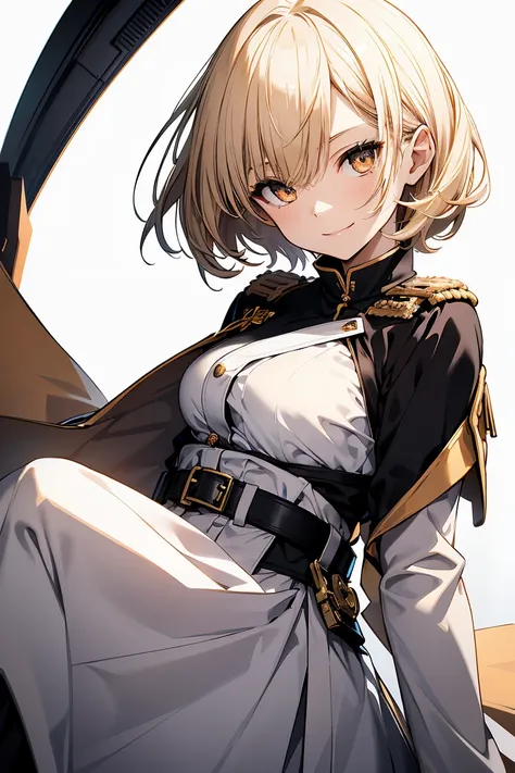 1 girl in, full body, white one-piece military uniform, (masutepiece:1.2, best quality), (finely detailed beautiful eye: 1.2), (...