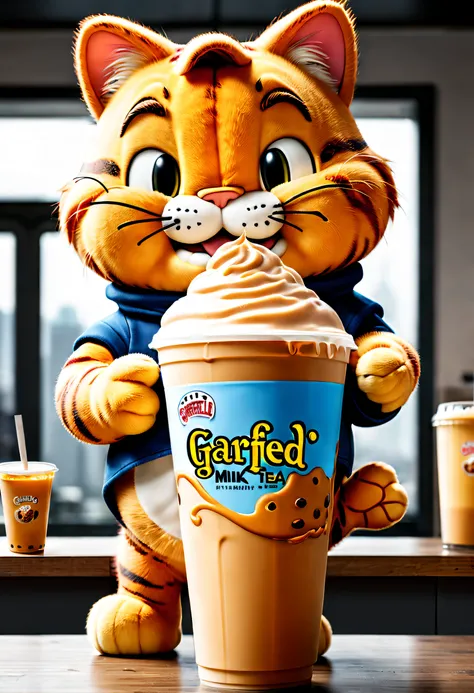 Brand advertising，Creative poster，Garfield milk tea，