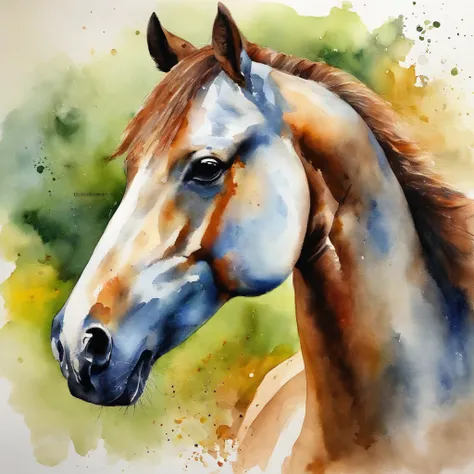 1 horse，Beautiful woman cuddling with a horse、Nine Jun Diagram, Watercolor painting, watercolor paiting, watercolor paiting, Watercolor painting, watercolor on paper, Watercolor on canvas, detailed watercolour, Colorful watercolor painting, watercolor on p...