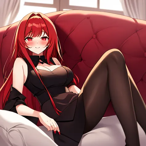 anime - style image of a woman in a latex outfit laying on a couch, seductive anime girl, smooth anime cg art, anime moe artstyle, anime girl wearing a black dress, ecchi anime style, attractive anime girl, (anime girl), small curvy loli, beautiful allurin...