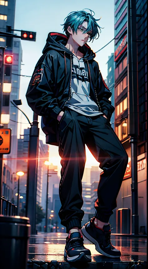 Masterpiece, best quality, high quality, ultra detailed, anime boy sitting on a ledge in a city at night, digital cyberpunk anime art, anime cyberpunk art, cyberpunk anime art, modern cyberpunk anime, digital cyberpunk - anime art, anime cyberpunk, badass ...