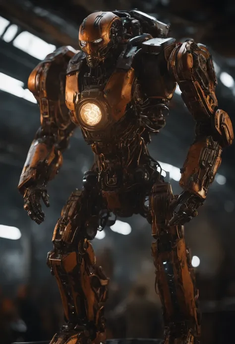 Envision an awe-inspiring scene featuring an extremely complex humanoid-model, meticulously highlighting every intricate detail, including gears, cables, and wire work throughout its body. Imagine this image in stunning 8K movie quality, capturing the esse...