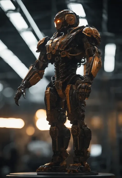 Envision an awe-inspiring scene featuring an extremely complex humanoid-model, meticulously highlighting every intricate detail, including gears, cables, and wire work throughout its body. Imagine this image in stunning 8K movie quality, capturing the esse...