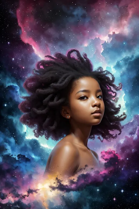 [Young 1girl, Cute black chaos bean in the wind, baroque:20]:BG[Nebula covitation] (Art by Slawomir-Maniak), Lush watercolor palette canvas/acrylic, Intricate, extreme hight detail, Complex key, ((Single Shot)), ((Best Quality)), ((Masterpiece)) , ( (Reali...