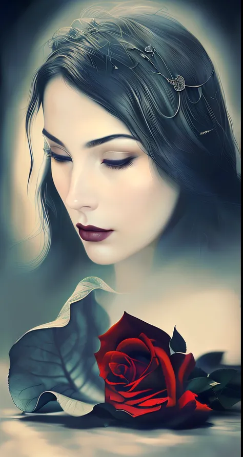 there is a woman with a rose in her hair and a leaf, retrato bonito da arte da fantasia, Arte Estilo Tom Bagshaw, pintura digital elegante, pintura digital sensual, retrato bonito da fantasia, arte digital de um elegante, bela arte digital, linda arte digi...