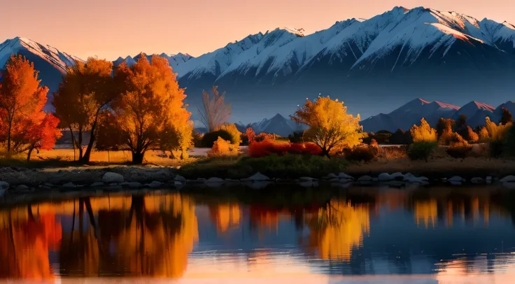 Remarkable landscape of colorful autumn Wanaka Tree reflection on Wanaka Lake with sunrise in the fresh morning, most popular photographed tree in Wanaka, autumn season in South New Zealand.