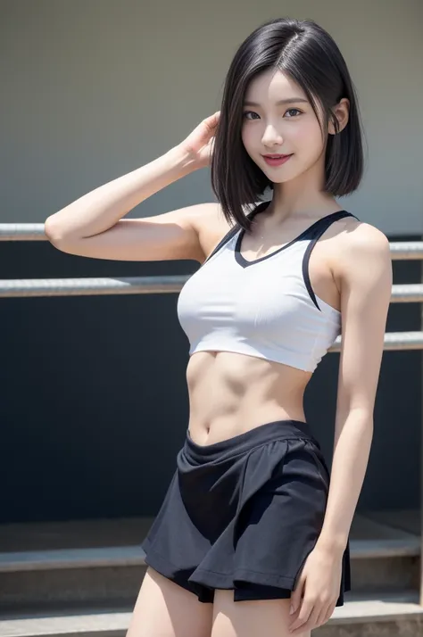 (((full body esbian)))、japanese beauty girl、(((track and field uniform)))、((lustrous shoulder-length black hair))、from the waist...