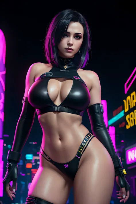 there is a woman, 3 d neon art of a womans body, neon-noir background, cyberpunk femme fatale, seductive cyberpunk dark fantasy, cyberpunk strip clubs, cyberpunk 20 y. o model girl, oppai cyberpunk, banner, high definition cgsociety, cgsociety masterpiece,...