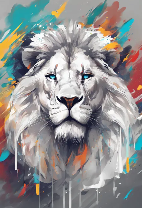 arte splash, a lion head, juba bem detalhada ((fundo branco)), olhos penetrantes, epic instagram, art-station, estilo splash de tinta colorida+, contorno, hiperdetalhado intricadamente detalhado, Motor irreal, genial, detalhes intrincados, tela inicial, co...