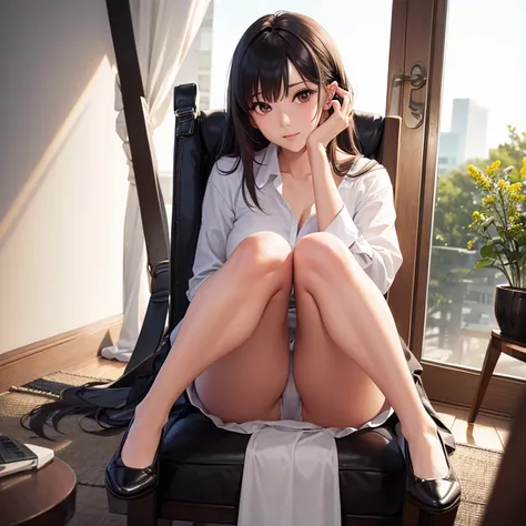 solo, stick out your buttocks with your legs wide open while sitting, shot from eye level, beautiful woman, high image, super detail, high resolution