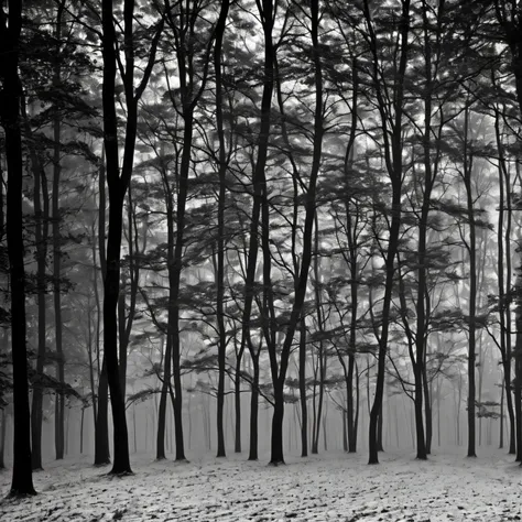 Night view at dusk，winter, woods, black and white, mist, humidity, HD quality - V 5