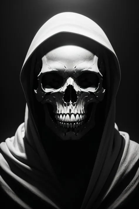 best quality,highres,ultra-detailed,realistic,photorealistic:1.37,black skull emerging from blank white canvas,stunningly detail...