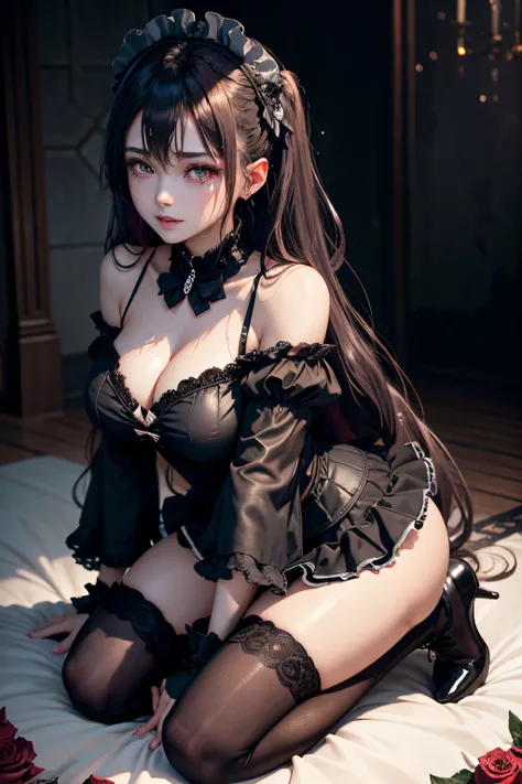 Hard Dark Gothic Makeup、Maniacal、Deep night sky、horor、Black Dark Eyeshadow、crying how bright、mourn、Good skin luster、Long hair straight hair、Dark Gothic Makeup、Dark smile、Restless Palace、Expressions of sexual arousal、Fragrant beauty、22year old、Lying、seducti...