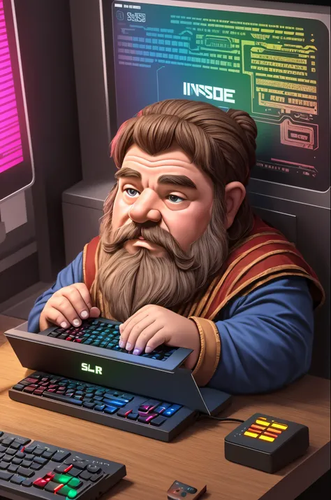 Dwarf playing on computer with rgb --auto --s2