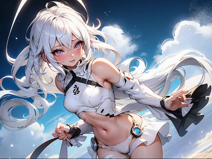 anime - style illustration of a woman with a baby in her arms, guweiz on pixiv artstation, guweiz on artstation pixiv, guweiz, artwork in the style of guweiz, guweiz masterpiece, advertisement, nsfw, (((cloud white hair, cloudy hair, small breasts, panties...