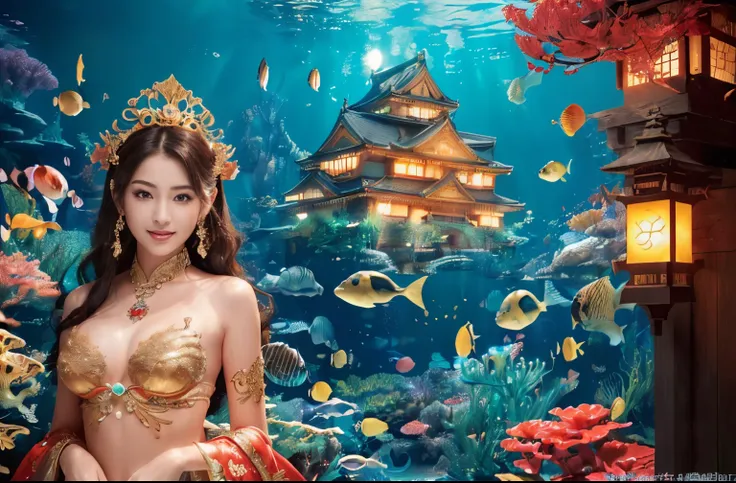 ((top-quality、masutepiece、8K、Top image quality、Highly complex and detailed depictions、very intricate、super-fine))、((One Little Mermaid、the most beautiful mermaid princess、mermaid princess swimming、Take a full body photo of the mermaid princess、Mermaids tai...