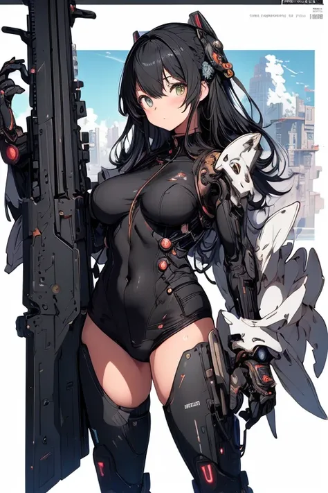 a painting of a woman with a gun and a sword, krenz cushart and wenjun lin, cyberpunk anime girl mech, krenz cushart and asher duran, painterly humanoid mecha, wlop and krenz cushart, illustration concept art, guweiz, krenz cushart and artem demura, female...