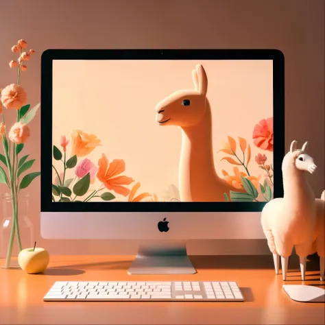 there is a computer monitor with a llama on it, animation style render, cute 3 d render, adorable digital painting, procreate illustration, digital illustrations, stylized 3d render, digital art render, stylized as a 3d render, cute digital art, photo rend...